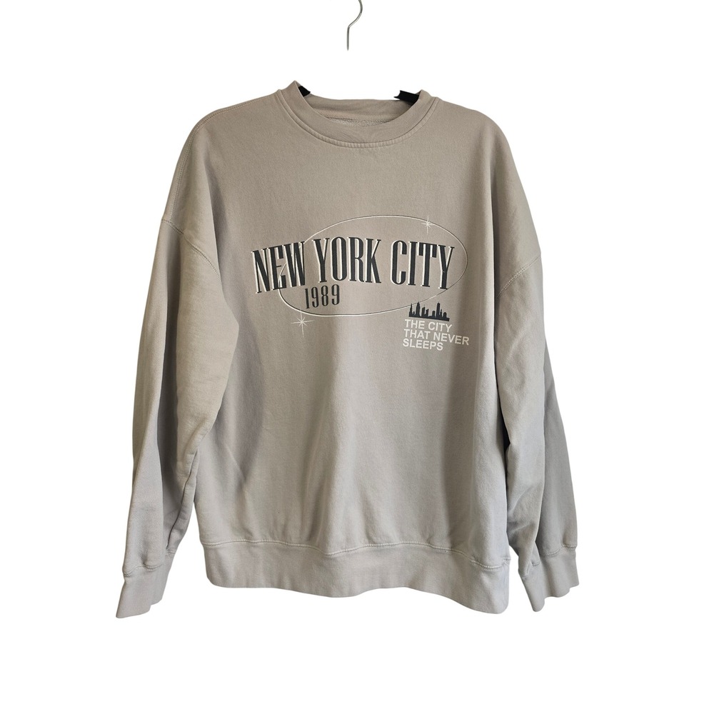 😀 Harlow New York City 1989 Graphic Sweatshirt Grey Oversized Crewneck Small